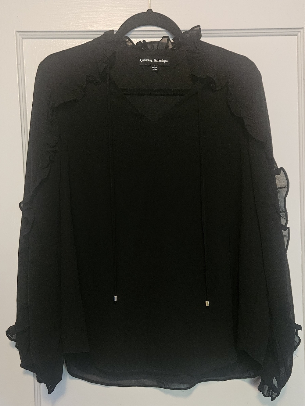 Catherine Malandrino Black Sheer Ruffle-Sleeve Blouse
